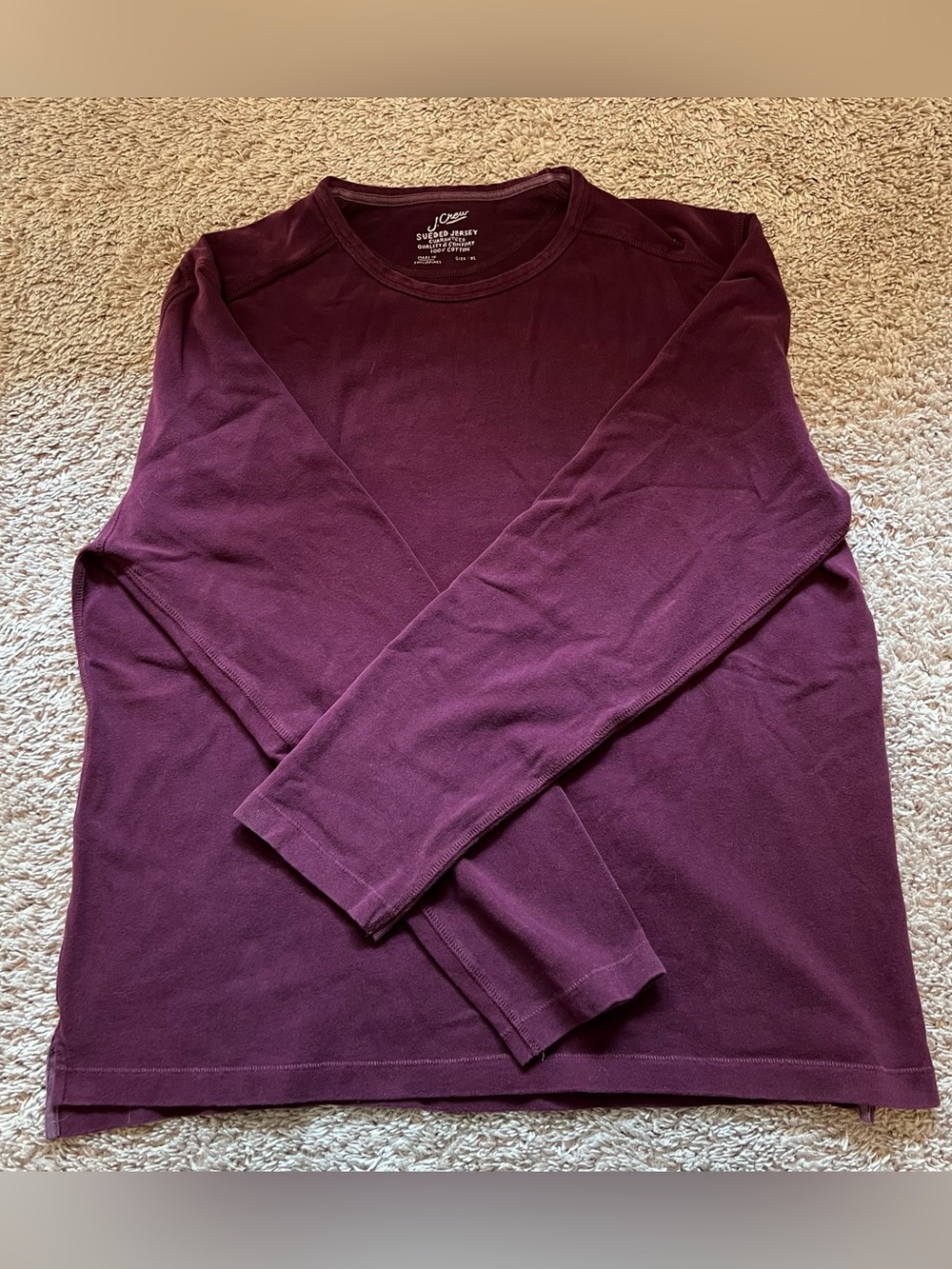 J. Crew Women’s XL Long-Sleeve 100% Cotton Sueded Crewneck Shirt - Plum/Burgundy